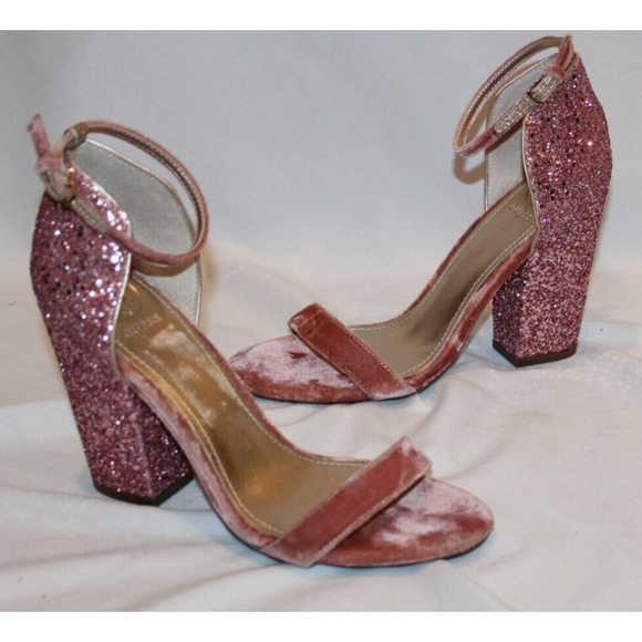 NEW Guess Womens BamBam Open Toe Velvet Glitter Ankle Strap Sandals Pink Sz 7.5 - Picture 4 of 6